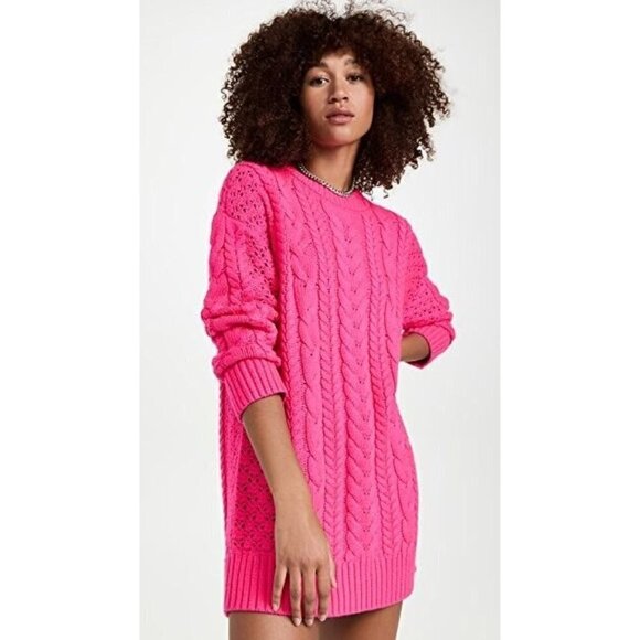 ALICE + Olivia BNWOT Womens "Lennie" Cable Sweater Mini Dress Small Bright Pink - Picture 8 of 8